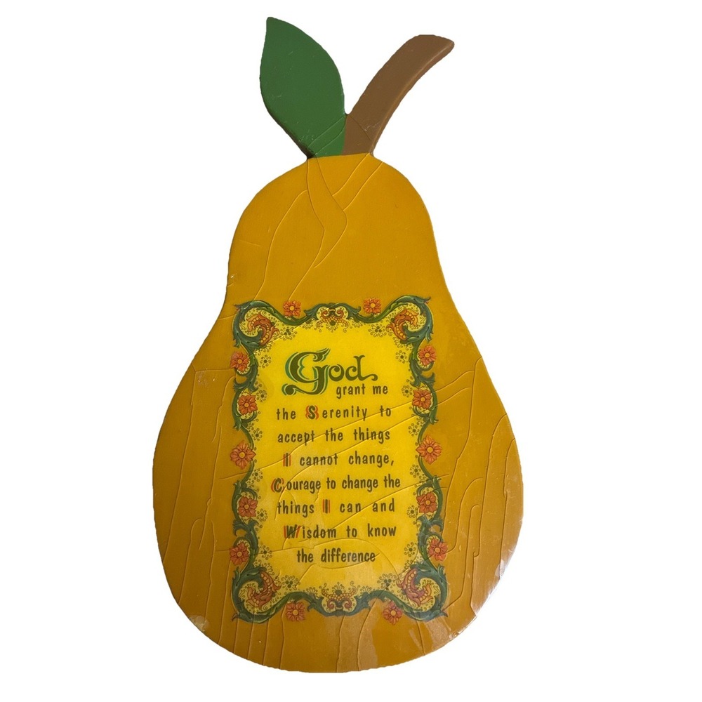 Vintage Pear Art Hanging Wood Resin Serenity Prayer‎ Handmade Eileen Anes *flaw